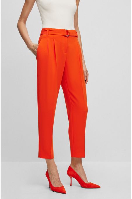 PANTALÓN TOBILLERO REGULAR FIT PANTALONES DE CREPÉ JAPONÉS MUJER