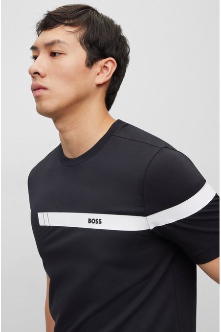 POLO DE ALGODÓN ELÁSTICO CON RAYA Y LOGOTIPO HOMBRE