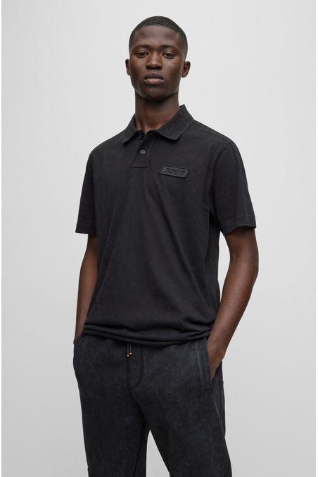 POLO PIQUÉ RELAXED FIT DE ALGODÓN ATERCIOPELADO CON PARCHE DE LOGO HOMBRE