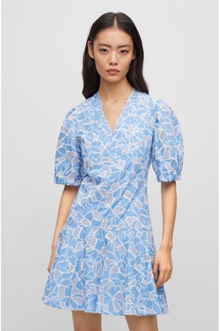 VESTIDO SLIM FIT CON BORDES FLOREADOS EN ENCAJE DE PURO ALGODÓN MUJER
