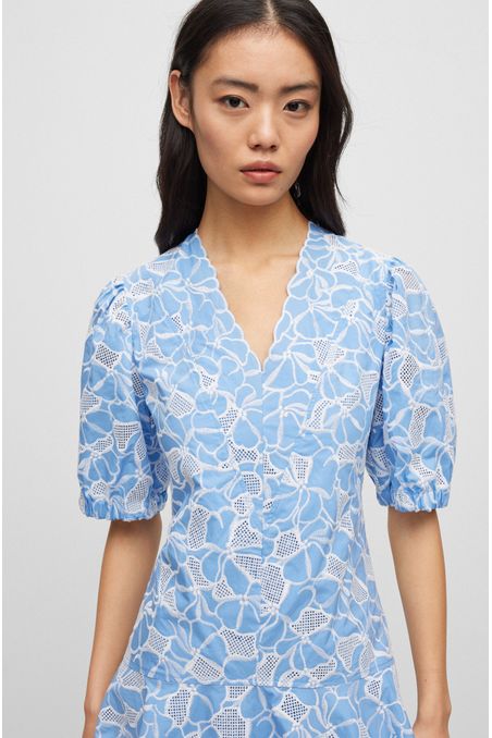 VESTIDO SLIM FIT CON BORDES FLOREADOS EN ENCAJE DE PURO ALGODÓN MUJER