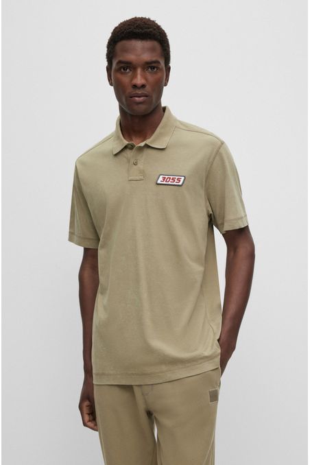 POLO PIQUÉ RELAXED FIT DE ALGODÓN ATERCIOPELADO CON PARCHE DE LOGO HOMBRE