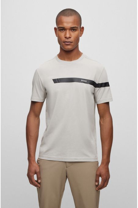 POLO DE ALGODÓN ELÁSTICO CON RAYA Y LOGOTIPO HOMBRE