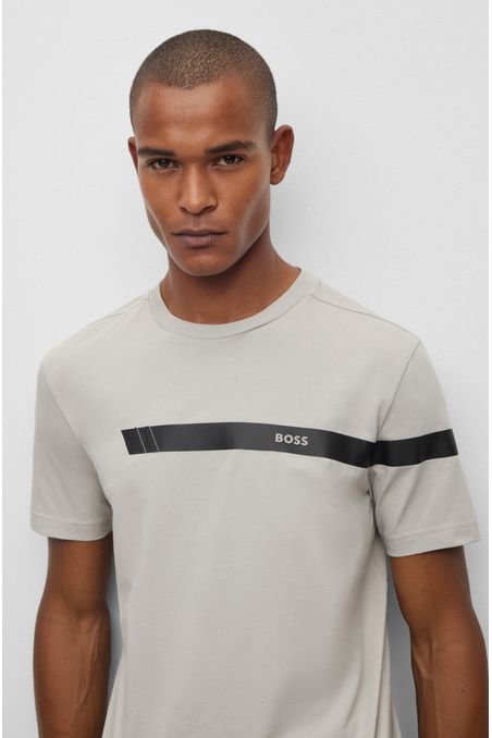 POLO DE ALGODÓN ELÁSTICO CON RAYA Y LOGOTIPO HOMBRE