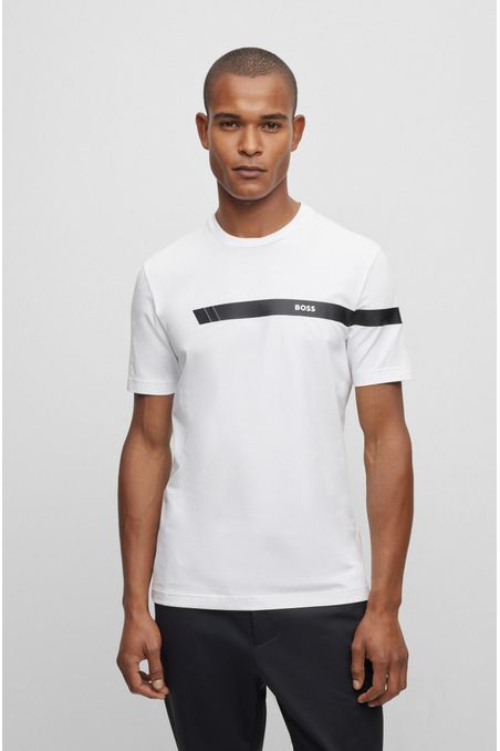 POLO DE ALGODÓN ELÁSTICO CON RAYA Y LOGOTIPO HOMBRE