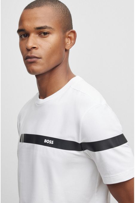POLO DE ALGODÓN ELÁSTICO CON RAYA Y LOGOTIPO HOMBRE