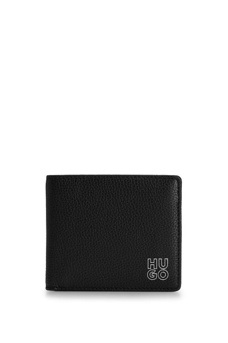 BILLETERA PLEGABLE DE PIEL GRANULADA CON LOGO HOMBRE