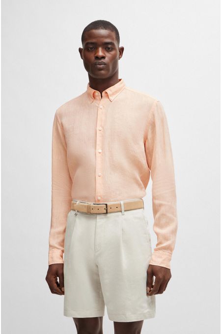CAMISA REGULAR FIT DE LINO CON CUELLO ABOTONADO HOMBRE