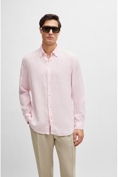 CAMISA REGULAR FIT DE LINO CON CUELLO ABOTONADO HOMBRE
