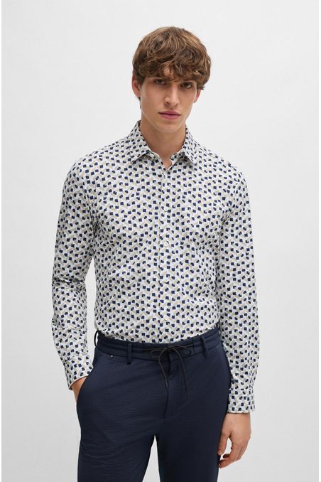 CAMISA SLIM FIT EN MATERIAL TÉCNICO ELÁSTICO ESTAMPADO HOMBRE