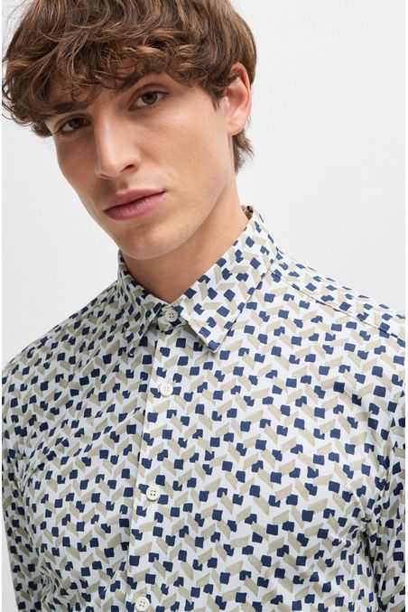 CAMISA SLIM FIT EN MATERIAL TÉCNICO ELÁSTICO ESTAMPADO HOMBRE
