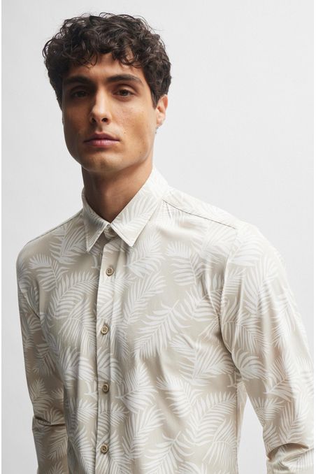 CAMISA SLIM FIT EN MATERIAL TÉCNICO ELÁSTICO ESTAMPADO HOMBRE