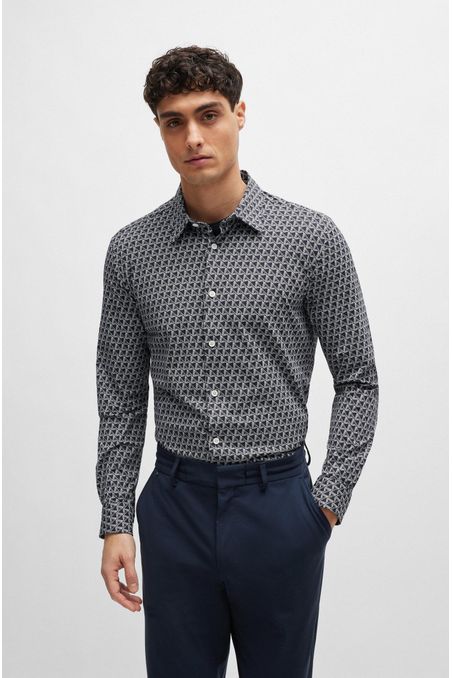 CAMISA SLIM FIT EN MATERIAL TÉCNICO ELÁSTICO ESTAMPADO HOMBRE