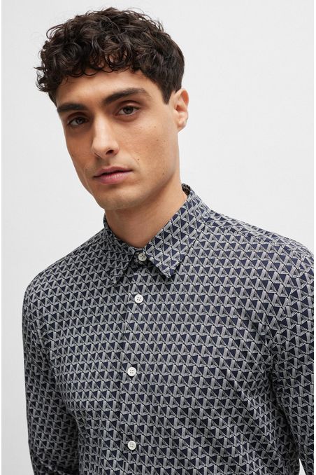 CAMISA SLIM FIT EN MATERIAL TÉCNICO ELÁSTICO ESTAMPADO HOMBRE