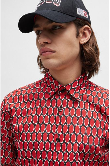 CAMISA SLIM FIT EN POPELÍN DE ALGODÓN CON ESTAMPADO HOMBRE