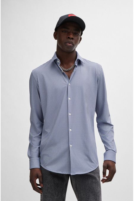 CAMISA SLIM FIT EN TEJIDO ELÁSTICO ESTAMPADO HOMBRE