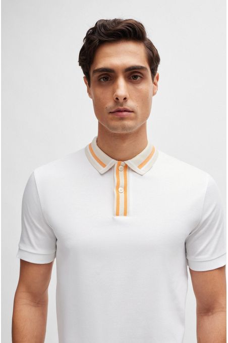 POLO PIQUÉ SLIM FIT DE ALGODÓN CON RAYAS EN CONTRASTE HOMBRE