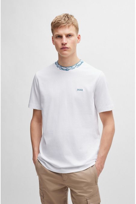 POLO REGULAR FIT EN PUNTO DE ALGODÓN CON CUELLO ESTAMPADO HOMBRE