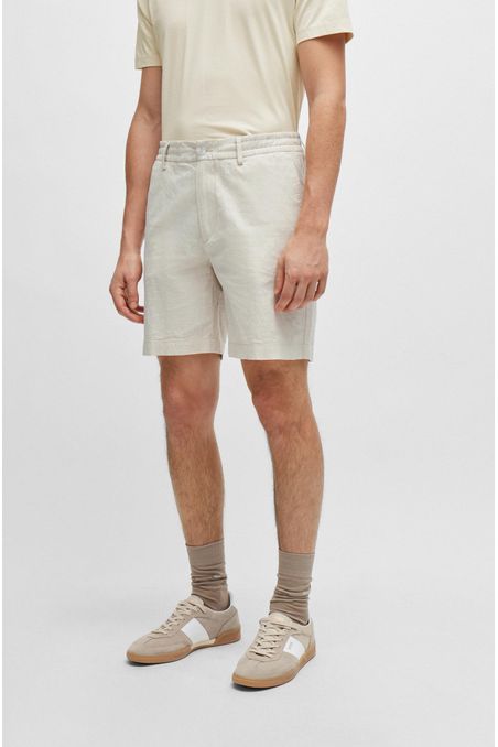 SHORTS REGULAR FIT DE ALGODÓN ELÁSTICO CON LINO HOMBRE