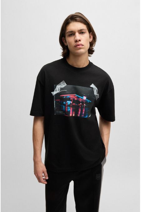 POLO OVERSIZE FIT HUGO X RB DE PUNTO DE ALGODÓN CON ESTAMPADO HOMBRE