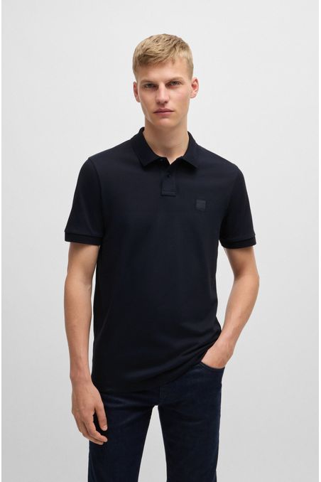 POLO PIQUÉ SLIM FIT DE ALGODÓN ELÁSTICO CON PARCHE DE LOGO HOMBRE