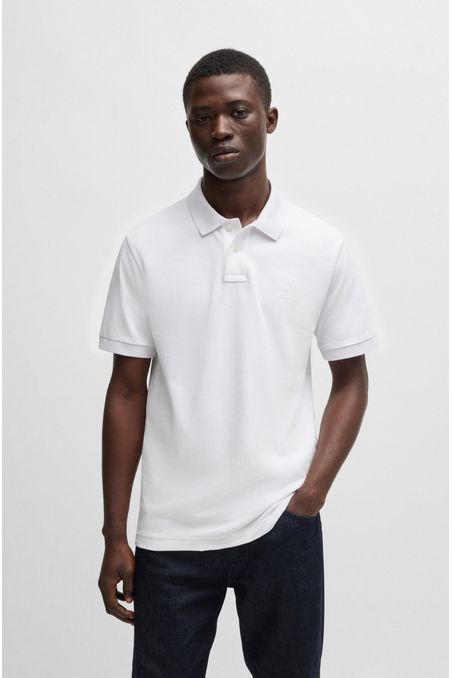 POLO PIQUÉ SLIM FIT DE ALGODÓN ELÁSTICO CON PARCHE DE LOGO HOMBRE