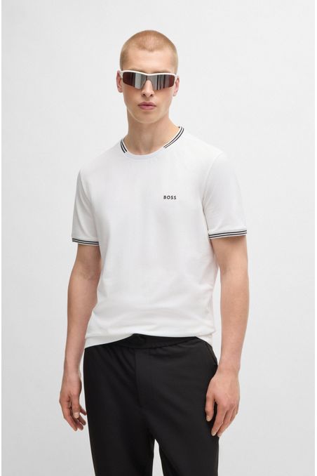 POLO REGULAR FIT DE ALGODÓN ELÁSTICO CON RAYAS Y LOGOTIPO HOMBRE
