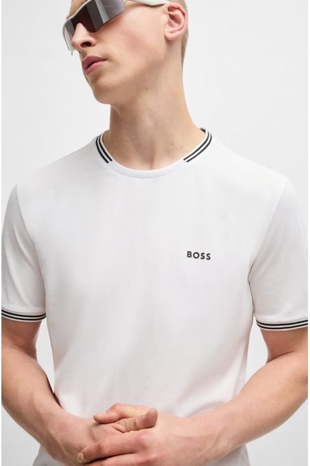 POLO REGULAR FIT DE ALGODÓN ELÁSTICO CON RAYAS Y LOGOTIPO HOMBRE