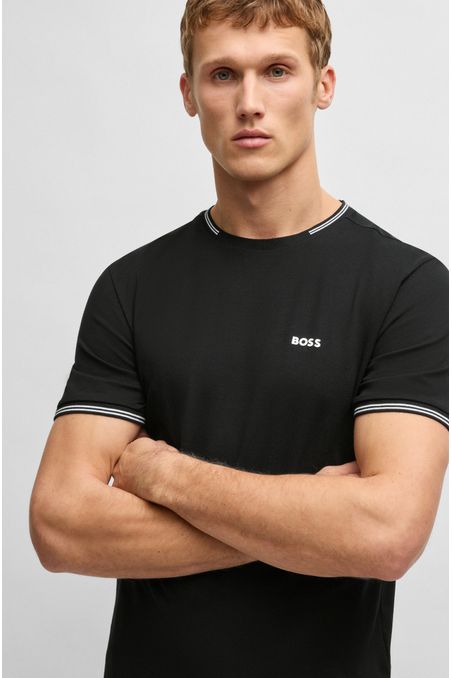 POLO REGULAR FIT DE ALGODÓN ELÁSTICO CON RAYAS Y LOGOTIPO HOMBRE