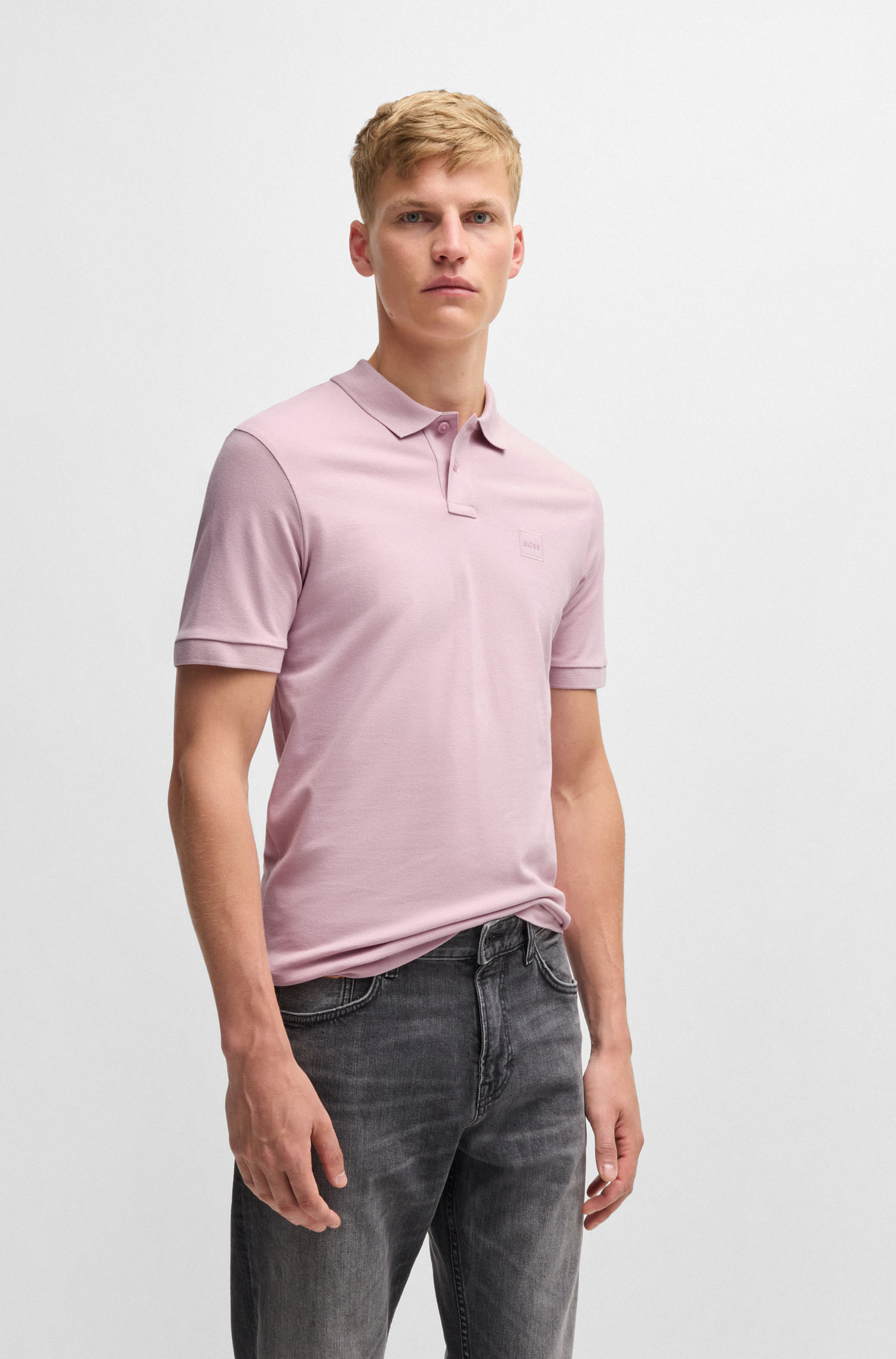 POLO PIQUÉ SLIM FIT DE ALGODÓN ELÁSTICO CON PARCHE DE LOGO HOMBRE