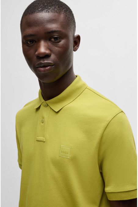 POLO PIQUÉ SLIM FIT DE ALGODÓN ELÁSTICO CON PARCHE DE LOGO HOMBRE