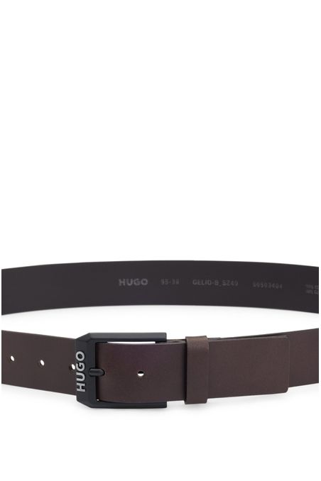 CINTURÓN DE PIEL CON HEBILLA NEGRA MATE CON LOGO HOMBRE