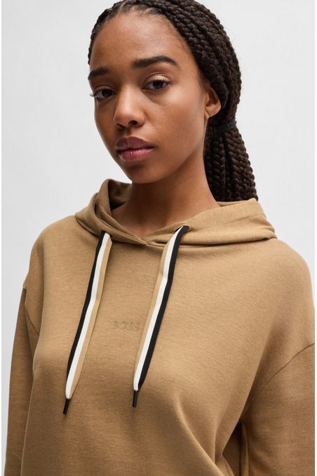 BUZO DE PIJAMA CON CAPUCHA REGULAR FIT Y LOGO ESTAMPADO CON CORDONES A RAYAS DE LA MARCA MUJER