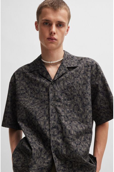 CAMISA OVERSIZE FIT DE POPELÍN DE ALGODÓN CON LOGO ESTAMPADO HOMBRE