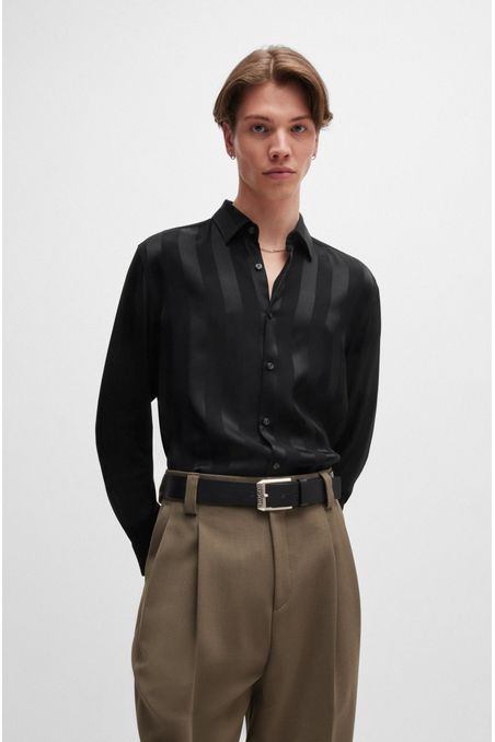 CAMISA SLIM FIT DE LONA DE ALGODÓN A RAYAS HOMBRE