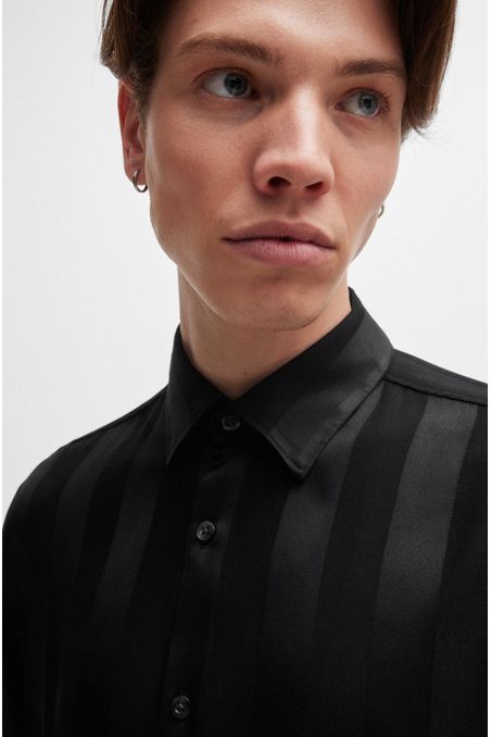 CAMISA SLIM FIT DE LONA DE ALGODÓN A RAYAS HOMBRE