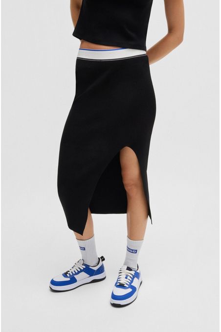 FALDA DE PUNTO SLIM FIT CON LOGOS EN LA CINTURA MUJER