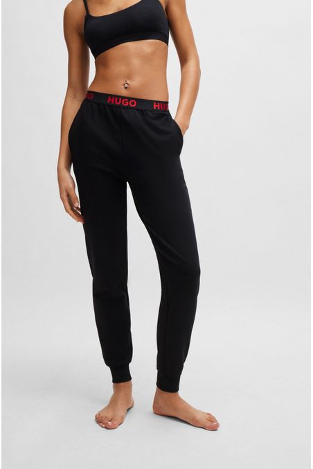 PANTALONES DE PIJAMA EN MEZCLA DE ALGODÓN CON LOGO EN LA CINTURA MUJER