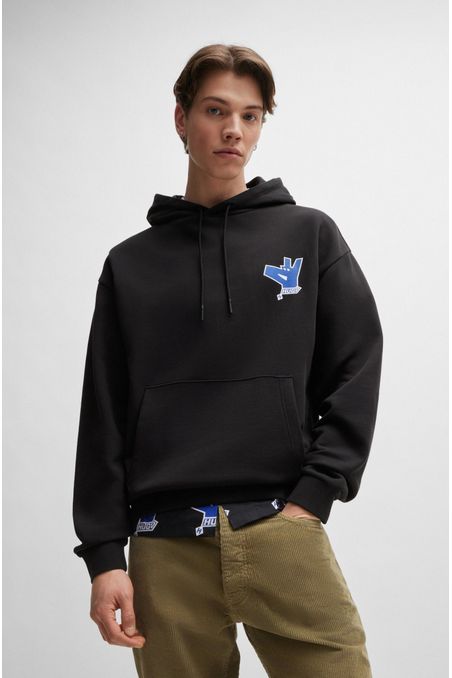 POLERA CON CAPUCHA REGULAR FIT DE FELPA DE RIZO DE ALGODÓN CON LOGO HOMBRE