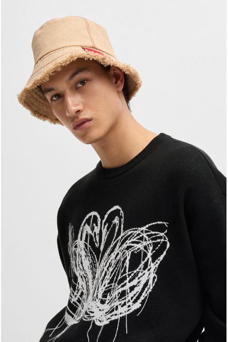 POLERA HUGO X LES BENJAMINS OVERSIZE FIT CON MOTIVO DE CISNES EN JACQUARD HOMBRE
