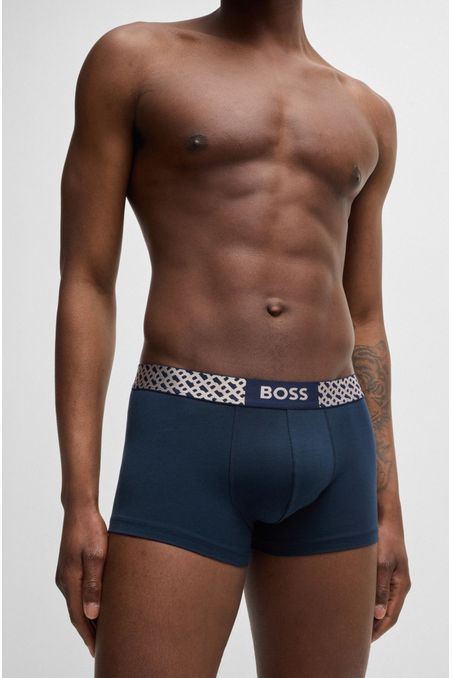 PAQUETE DE TRES BÓXER CORTO EN ALGODÓN ELÁSTICO CON MONOGRAMAS EN LA CINTURA HOMBRE