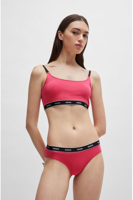 PAQUETE DE TRES PANTIES SLIP DE ALGODÓN ELÁSTICO CON LOGOS EN LA CINTURA MUJER