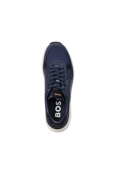 ZAPATILLAS DE CUERO CON MALLA Y DETALLES DE LA MARCA HOMBRE