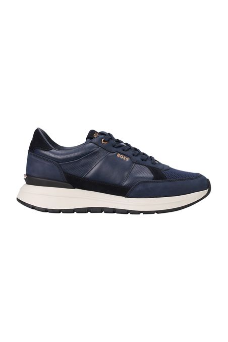 ZAPATILLAS DE CUERO CON MALLA Y DETALLES DE LA MARCA HOMBRE