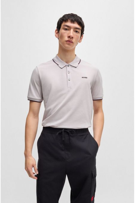 POLO PIQUÉ SLIM FIT DE ALGODÓN ELÁSTICO CON LOGO ESTAMPADO HOMBRE