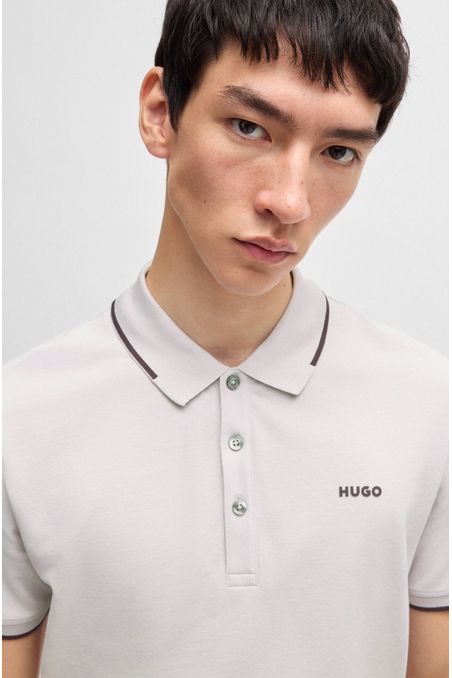 POLO PIQUÉ SLIM FIT DE ALGODÓN ELÁSTICO CON LOGO ESTAMPADO HOMBRE