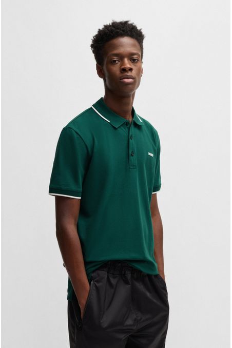 POLO PIQUÉ SLIM FIT DE ALGODÓN ELÁSTICO CON LOGO ESTAMPADO HOMBRE