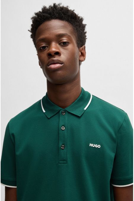 POLO PIQUÉ SLIM FIT DE ALGODÓN ELÁSTICO CON LOGO ESTAMPADO HOMBRE