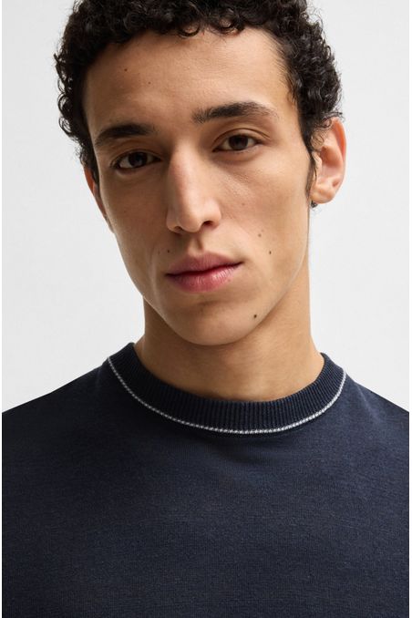 CHOMPA DE MANGA CORTA EN MEZCLA DE LINO CON RIBETEADO SUETÉR REGULAR FIT HOMBRE