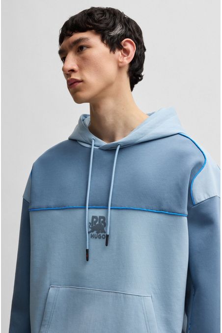POLERA CON CAPUCHA HUGO X RB EN MEZCLA DE ALGODÓN CON DETALLES DE RIBETES SUDADERA OVERSIZE FIT HOMBRE